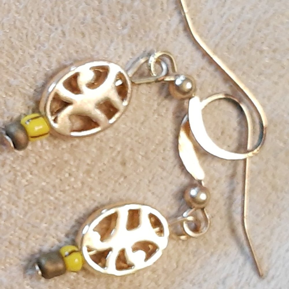 Goldtone and yellow bead earrings